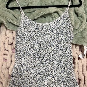 Brandy Melville White and Blue Fitted Sleeveless Camisole